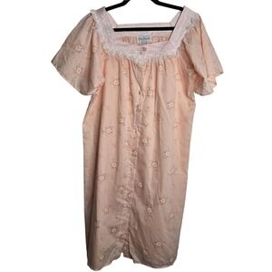 Previews USA Womens Peach‎ Floral Button Front Nightgown Short Sleeve Size L